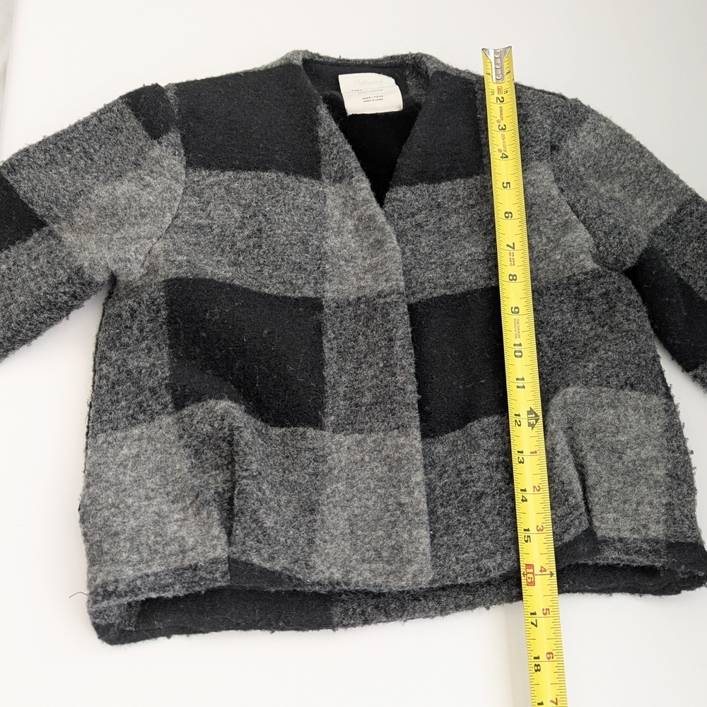 Zara Kids (Size 6) Black & Gray Checkered Wool Blend Jacket w/Faux-Fur Lining - Picture 9 of 16